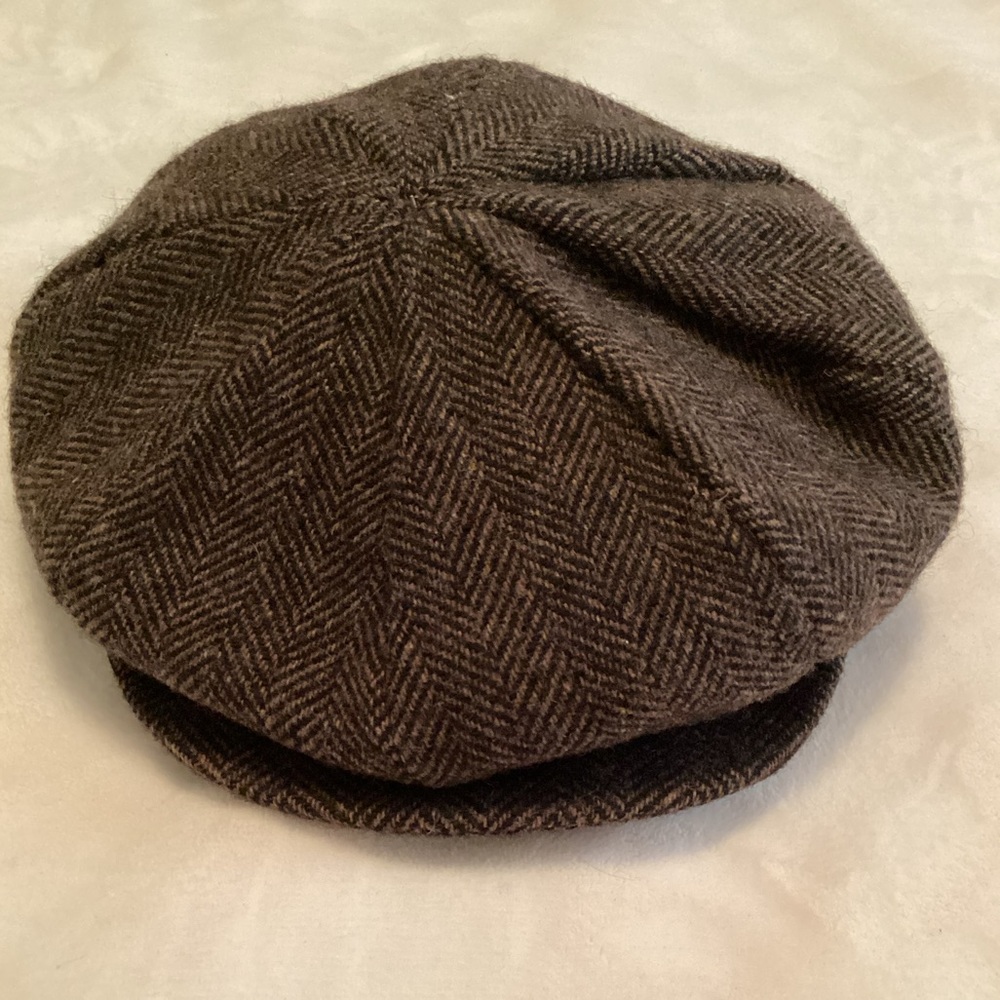 FINEST HEADWEAR Men’s Classic Brown Herringbone Newsboy Cap Pure Wool 7.5-7 5/8